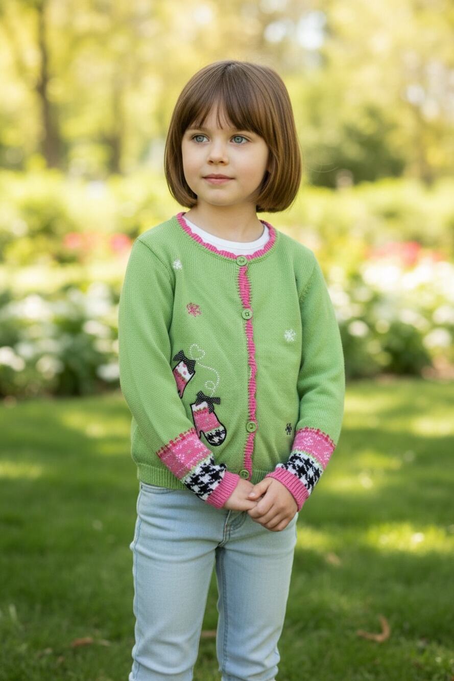 Hartstrings Green Pink Girls Sweater Embroidered Buttondown 6X Holiday Casual